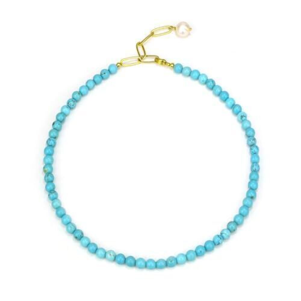 9326 Turquoise Necklaces , Freshwater Pearl Turquoise Beaded Choker, 18k